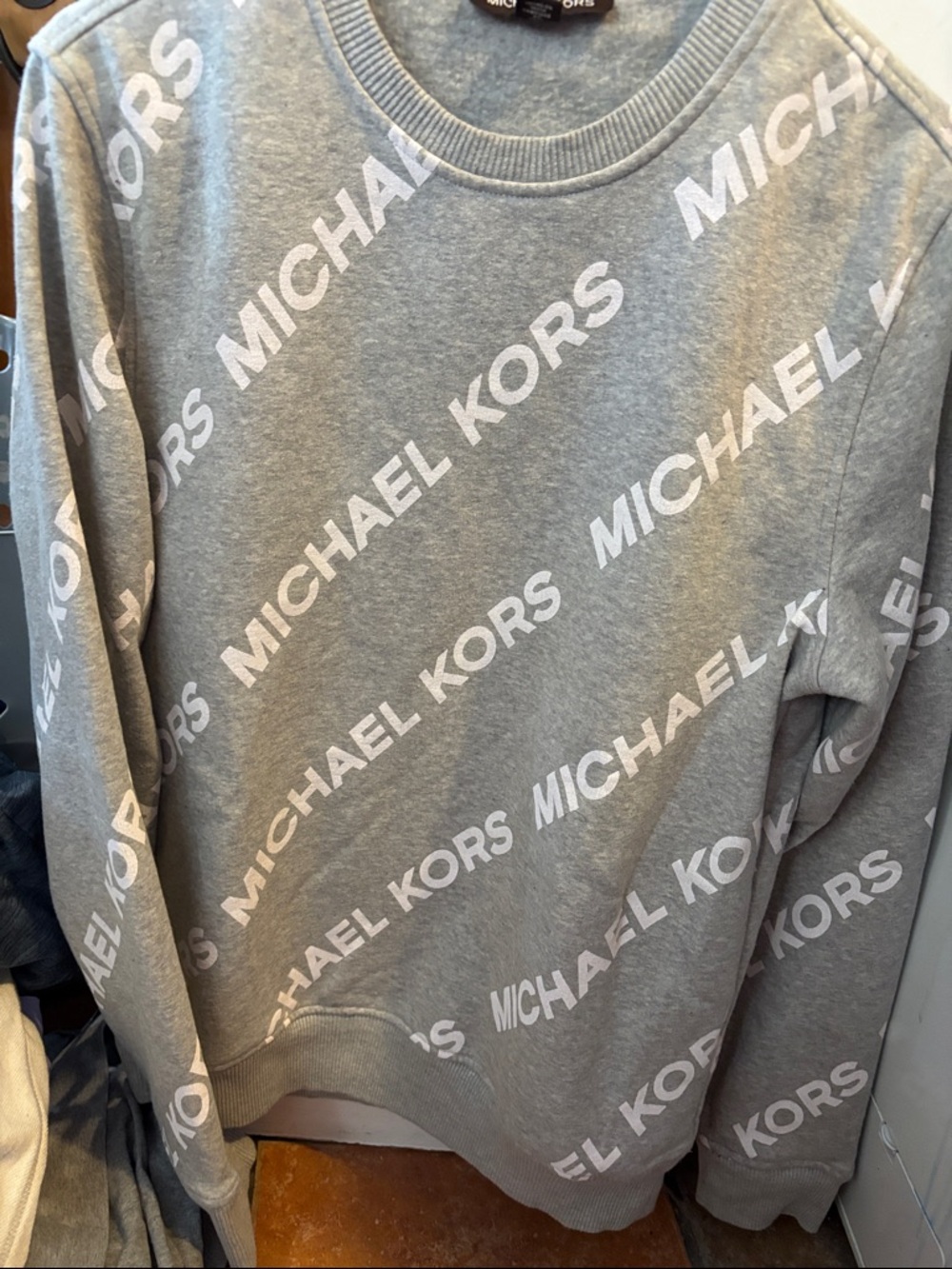 Michael Kors Gray Crewneck Sweatshirt with White Logo Print